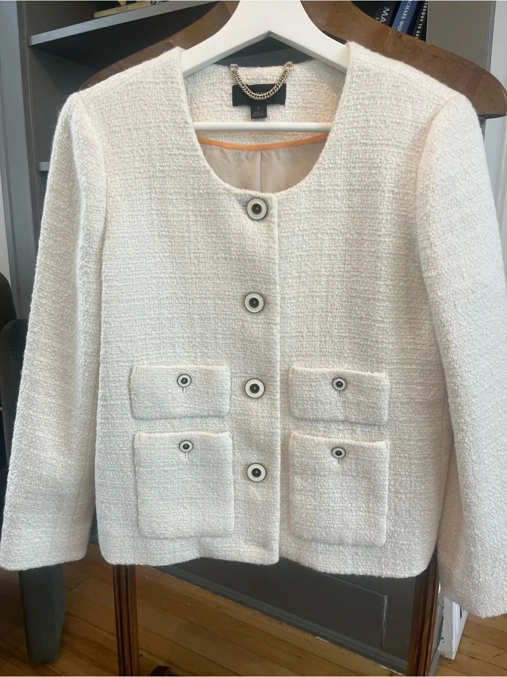 J. Crew Creme Wool Bouclé Pocket Jacket - Button Front